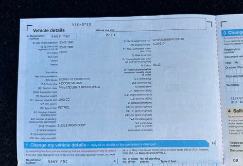 1990 Ford Sierra Sapphire RS Cosworth For Sale (picture 116 of 128)
