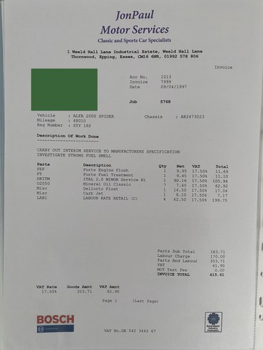 1977 Alfa Romeo 2000 Spider Veloce S2 RHD à vendre (picture 357 of 367)