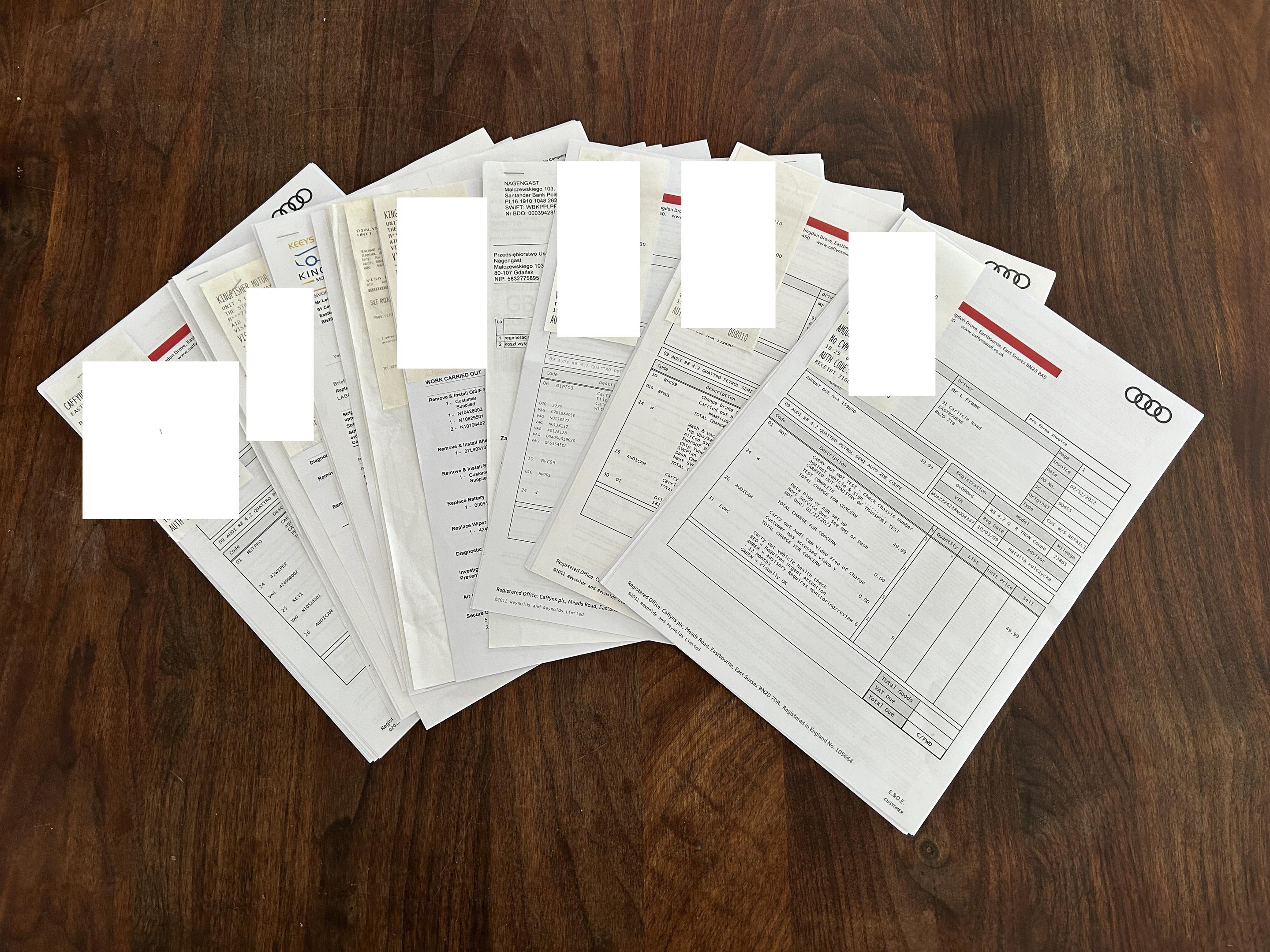 Audi R8 Service Invoice 2009 Audi R8 4.2 Quattro S/A (Type 42) For Sale By Auction