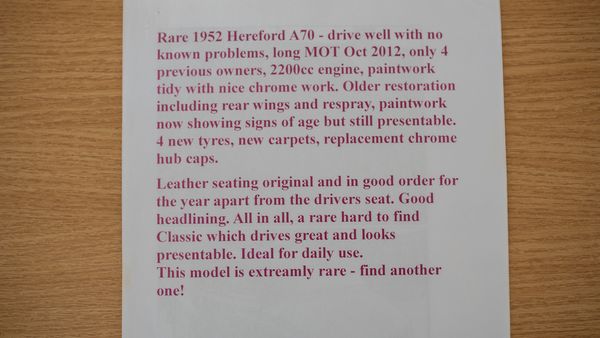 1952 Austin A70 Hereford For Sale (picture :index of 161)