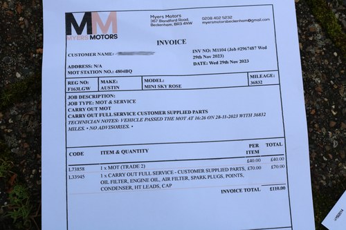 1989 Austin Rover Mini Rose Only 500 Made For Sale (picture 102 of 103)