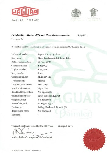 1958 Jaguar XK150 3.4 FHC (LHD) zum Verkauf (Bild 81 von 235)