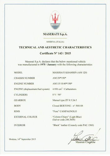 1976 Maserati Khamsin 4.9L Manual In vendita (immagine 34 di 98)