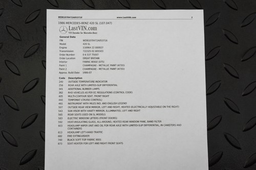 1986 Mercedes-Benz 420SL R107 V8 Auto In vendita (immagine 176 di 210)