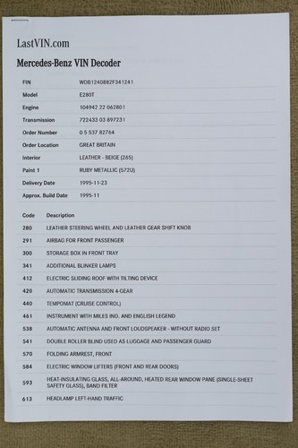 NO RESERVE - 1996 Mercedes-Benz E280 (S124) En venta (imagen 179 de 180)