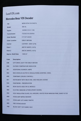 1989 Mercedes-Benz 300 SL (R107) à vendre (picture 205 of 211)