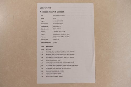 1996 Mercedes-Benz SL500 (R129) In vendita (immagine 228 di 240)