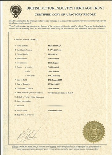 1977 Mini 1000 Van Project Te koop (foto 65 van 65)