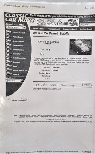 1975 Porsche 911 3.2 Targa For Sale (picture 95 of 102)
