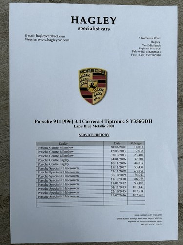 2001 Porsche 911 (996) Carrera 4 Coupe Tiptronic zum Verkauf (Bild 314 von 317)