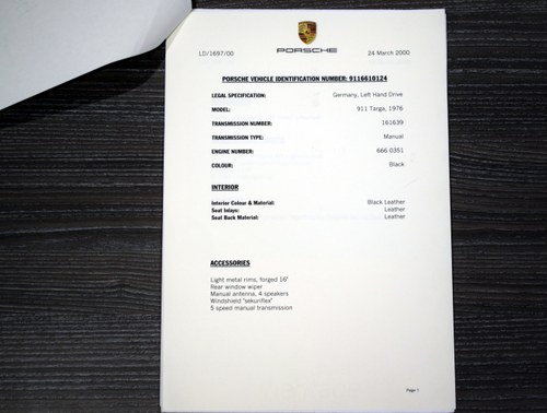 1976 Porsche 911 3 Carrera Targa LHD In vendita (immagine 154 di 190)