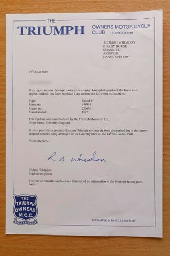 1927 Triumph Model P Te koop (foto 157 van 160)