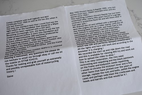 1955 Vincent Rapide Series D à vendre (picture 101 of 103)