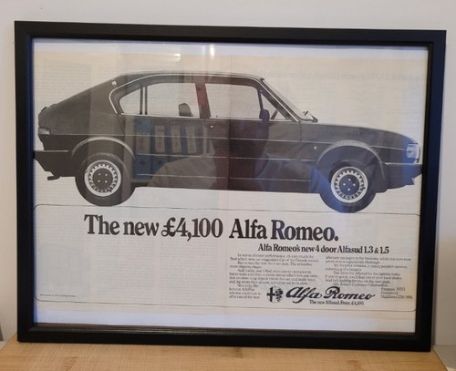 1985 Original 1980 Alfasud Framed Advert For Sale