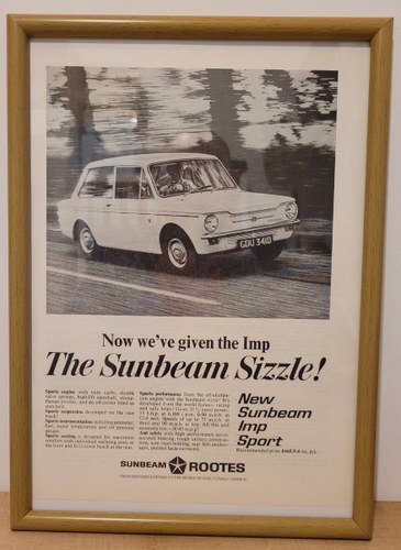 1983 Original 1966 Sunbeam Imp Sport Framed Advert For Sale