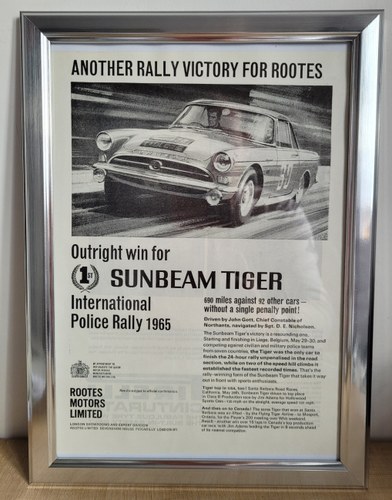 1968 Original 1965 Sunbeam Tiger Framed Advert For Sale