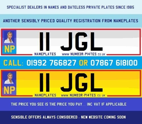 11 JGL - Dateless Private Plate  For Sale