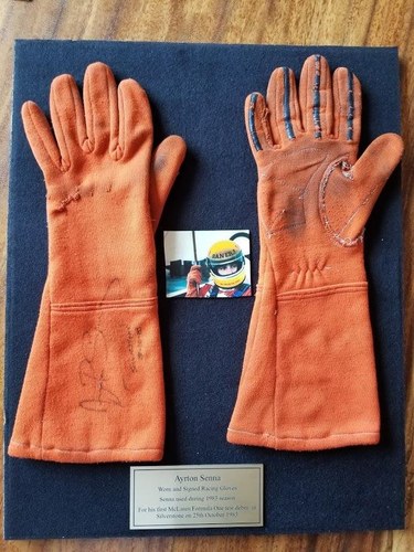 1983 Ayrton Senna da Silva race used gloves signed For Sale