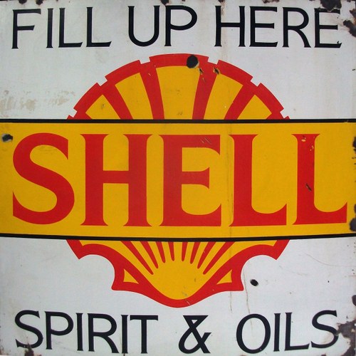 large fill up with shell enamel sign In vendita all'asta