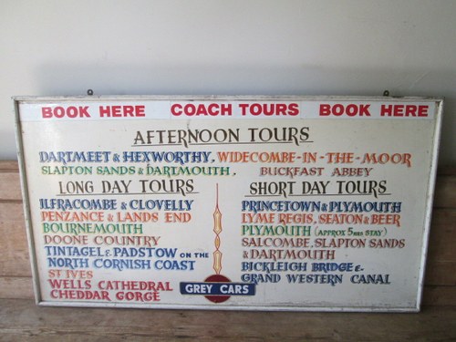 Grey cars 1950s coach trip display board For Sale