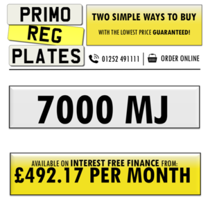 7000 MJ - PERSONALISED NUMBER PLATE For Sale