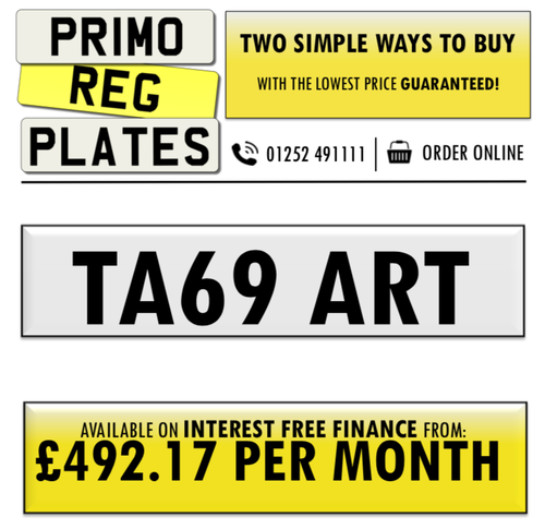 TA69 ART - PERSONALISED NUMBER PLATE For Sale