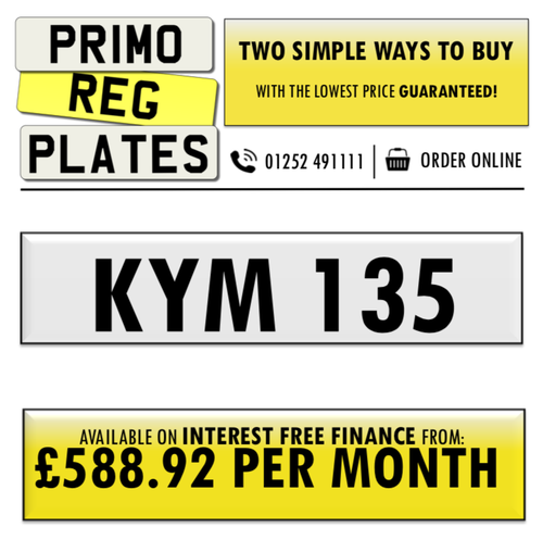 KYM 135 - PERSONALISED NUMBER PLATE For Sale