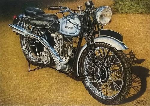 Stunning Drawings of Classic Cars & Bikes In vendita
