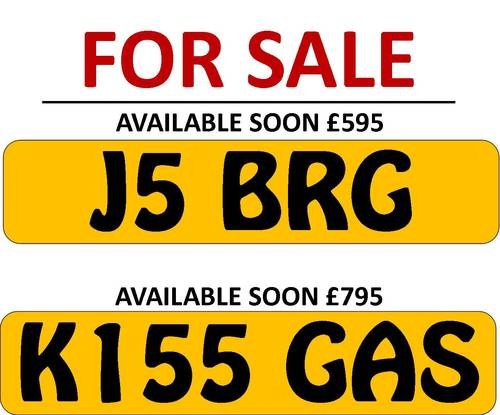 Reg numbers J5 BRG - K155 GAS  In vendita