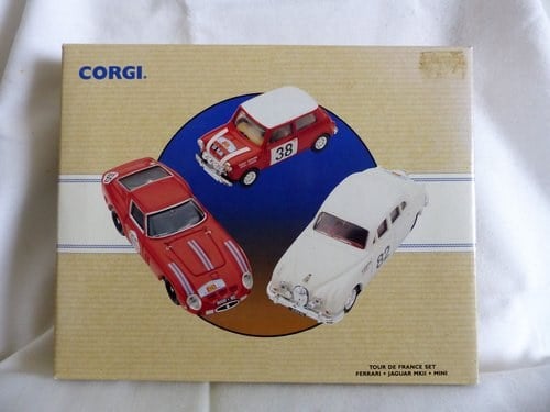 1960 CORGI TOUR DE FRANCE 3 CARS FERRARI, JAGUAR, MINI For Sale
