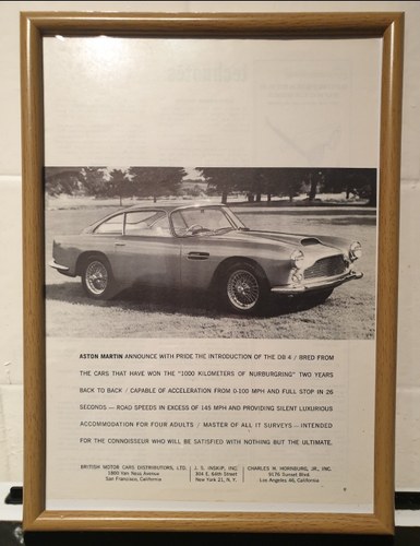 1959 Aston Martin DB4 Framed Advert Original  SOLD