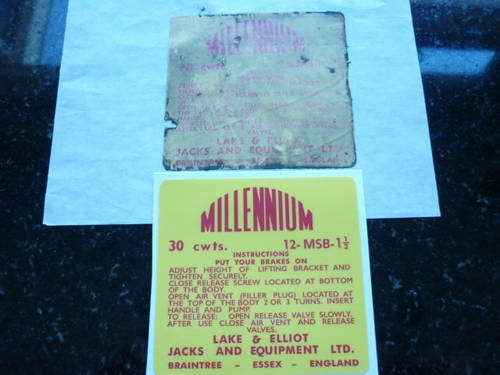 1962 new lake & elliot jack sticker In vendita