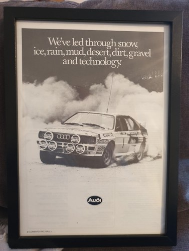 1985 Original Audi Quattro Framed Advert For Sale