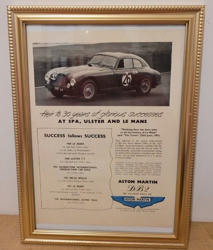 Original 1951 Aston Martin DB2 Framed Advert For Sale