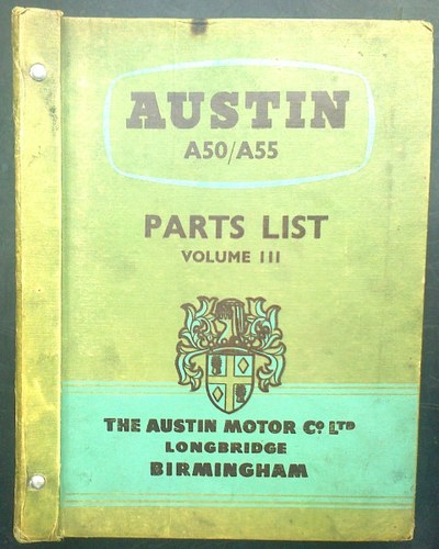 Genuine austin motor co a50/a55 parts list vol lll For Sale