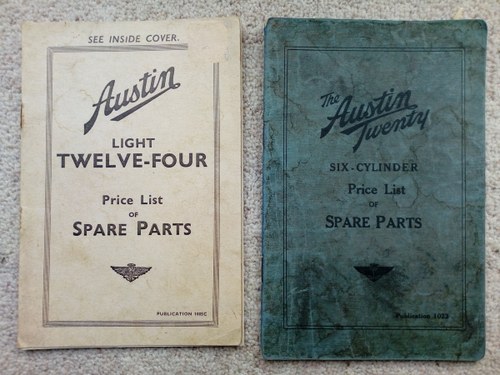 Austin 12/4 and 20/6 Price List of Spare Parts SOLD
