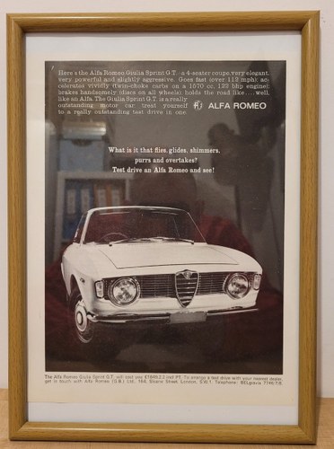 1963 Original 1965 Alfa Romeo Giulia Sprint Framed Advert For Sale