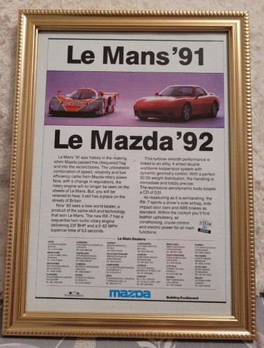 1979 Original 1992 Mazda RX-7 Framed Advert In vendita