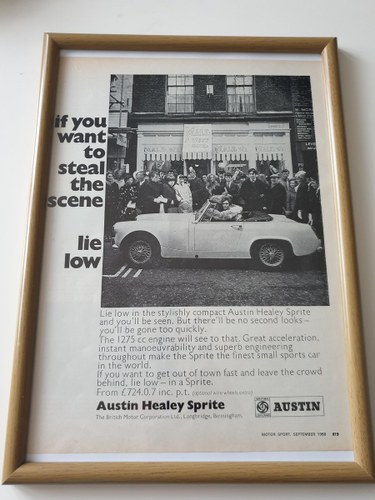 Original 1968 Austin Healey Sprite Framed Advert VENDUTO