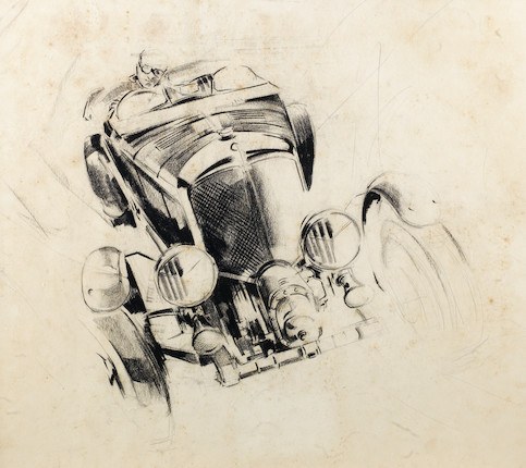 Lot 271 - Attributed to Dion Pears sketch of Blower Bentley In vendita all'asta