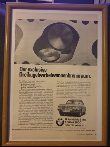 Original 1971 BMW 2800 Advert In vendita