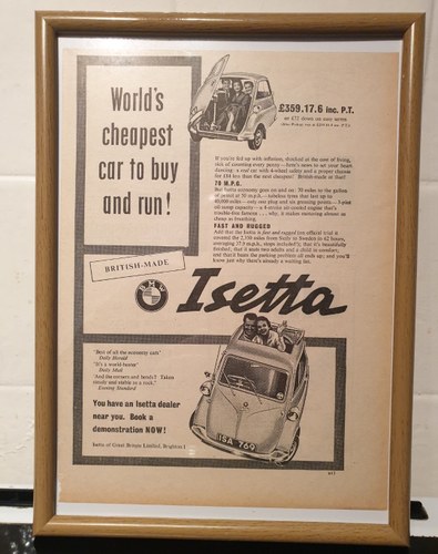 1957 BMW Isetta Framed Advert Original  For Sale