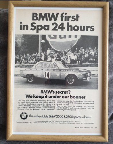 Original 1970 BMW 2800 Framed Advert For Sale