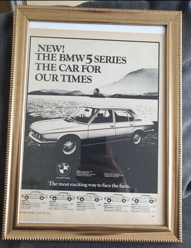 Original 1975 BMW 5 Series framed Advert For Sale