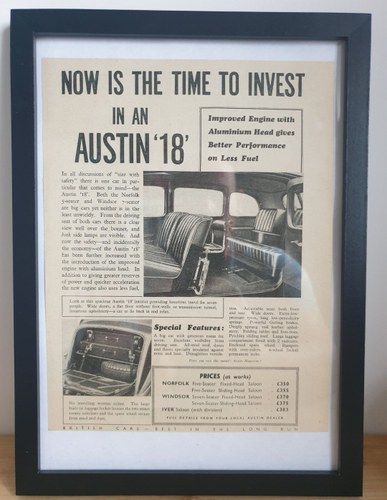 1979 Original 1938 Austin 18 Framed Advert  For Sale