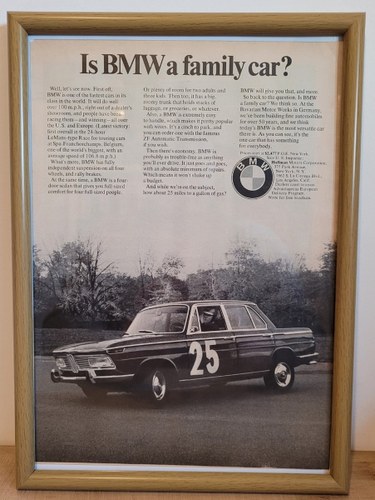 1964 Original 1967 BMW 2000 Framed Advert For Sale
