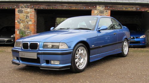 1997 E36 M3 Evolution coupe, Estoril blue with silver leather SOLD