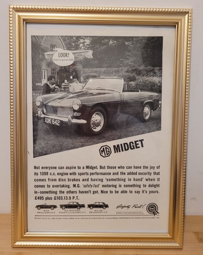 1957 Original 1963 MG Midget Framed Advert For Sale