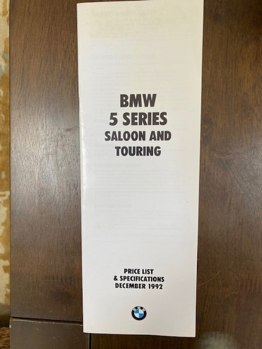 1992 BMW 5 series Price List and Specifications booklet