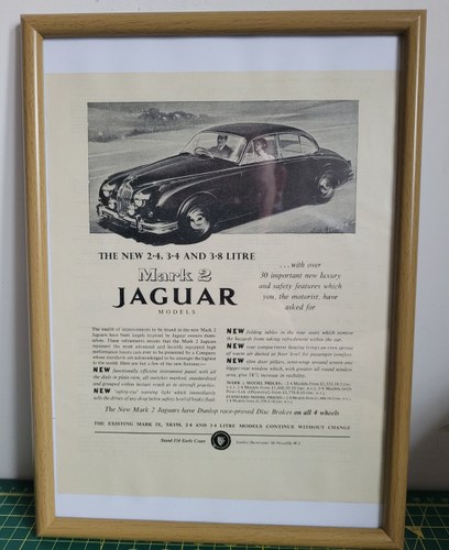 1963 Original 1959 Jaguar Mark 2 Framed Advert For Sale